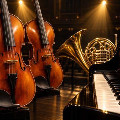 Orchestra string section in performance