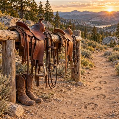 Riders on horseback on a trail