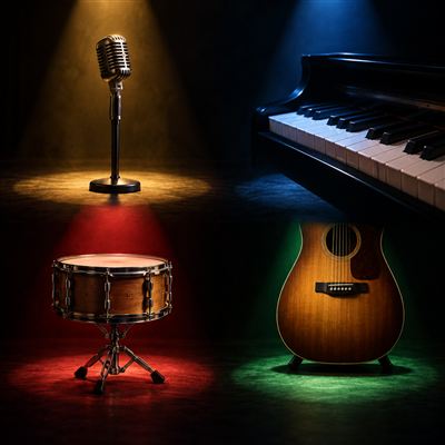 Vintage microphone on a theatre stage
