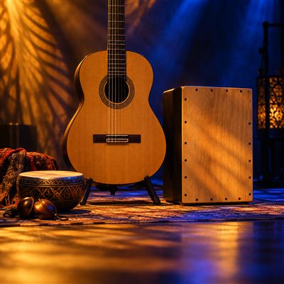 Acoustic guitar under stage light